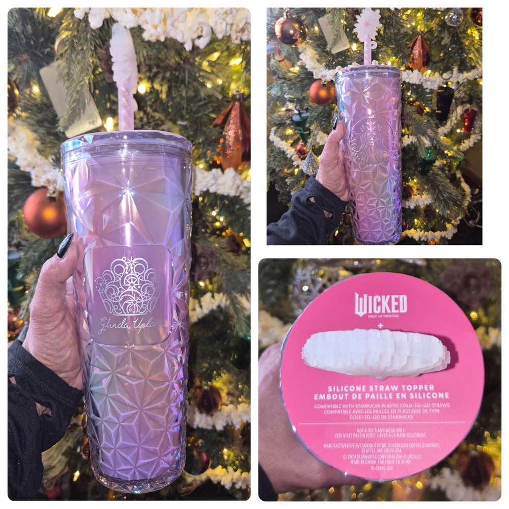 Starbucks WICKED Iridescent Gilnda Tumbler with cute WAND Silicone Straw Topper!